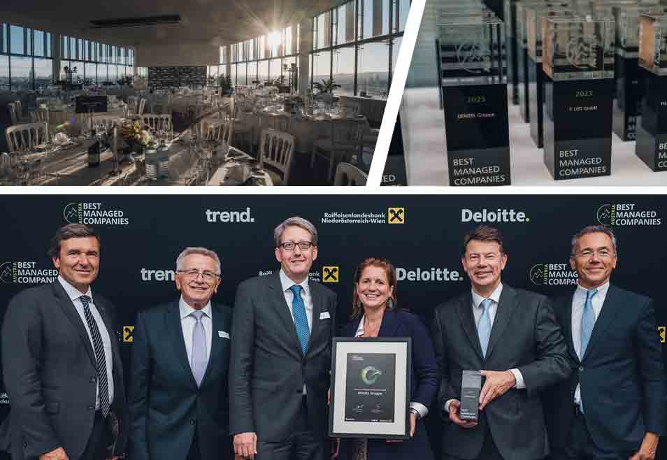 Führungskräfte der Denzel Gruppe halten den Preis in Händen 